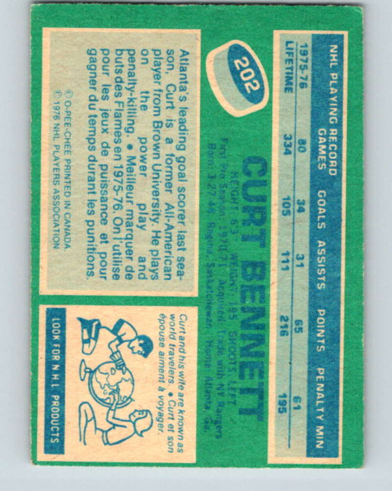 1976-77 OPC #202 Curt Bennett Atlanta Flames V2151