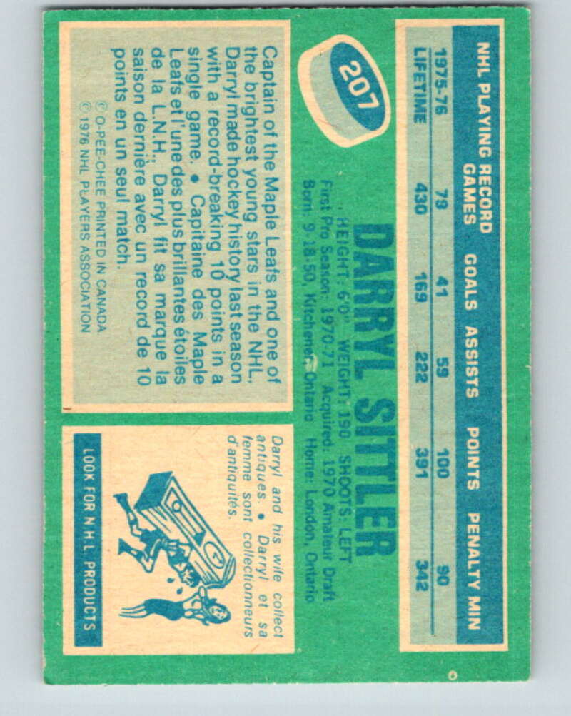 1976-77 OPC #207 Darryl Sittler Toronto Maple Leafs V2156