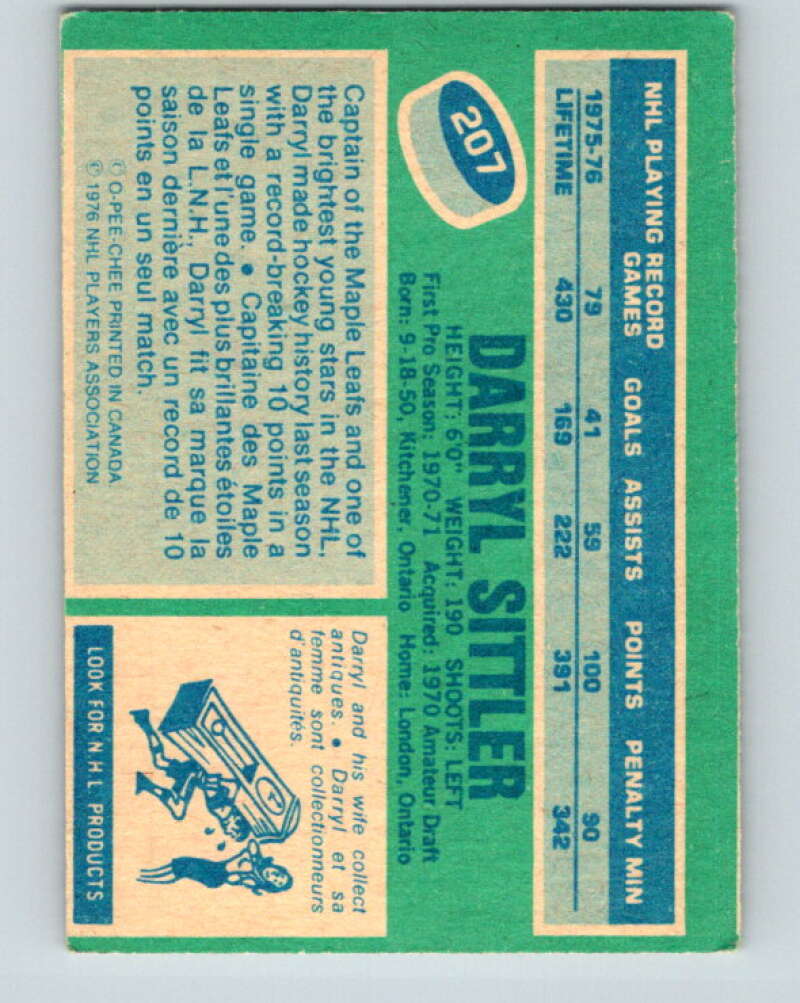1976-77 OPC #207 Darryl Sittler Toronto Maple Leafs V2157