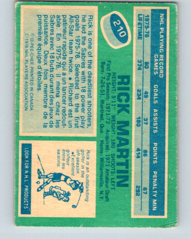 1976-77 OPC #210 Rick Martin Buffalo Sabres V2158