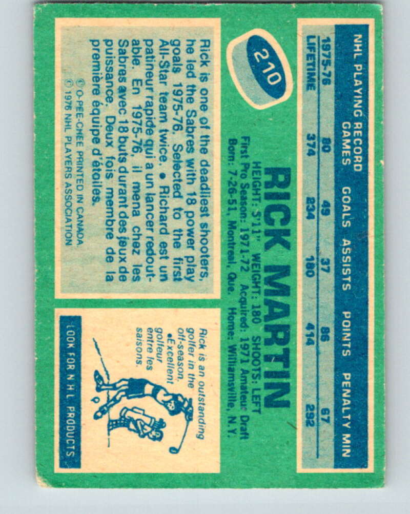 1976-77 OPC #210 Rick Martin Buffalo Sabres V2159