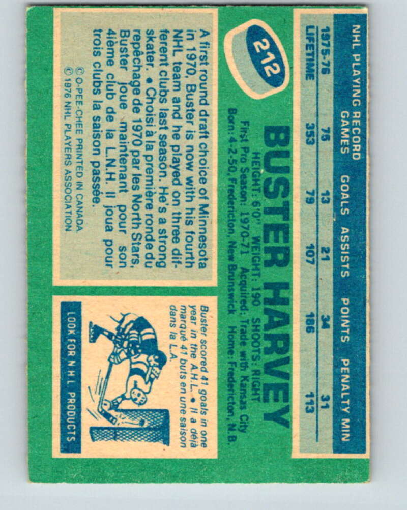 1976-77 OPC #212 Buster Harvey Detroit Red Wings V2160