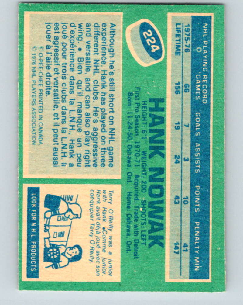 1976-77 OPC #224 Hank Nowak RC Rookie Boston Bruins V2162