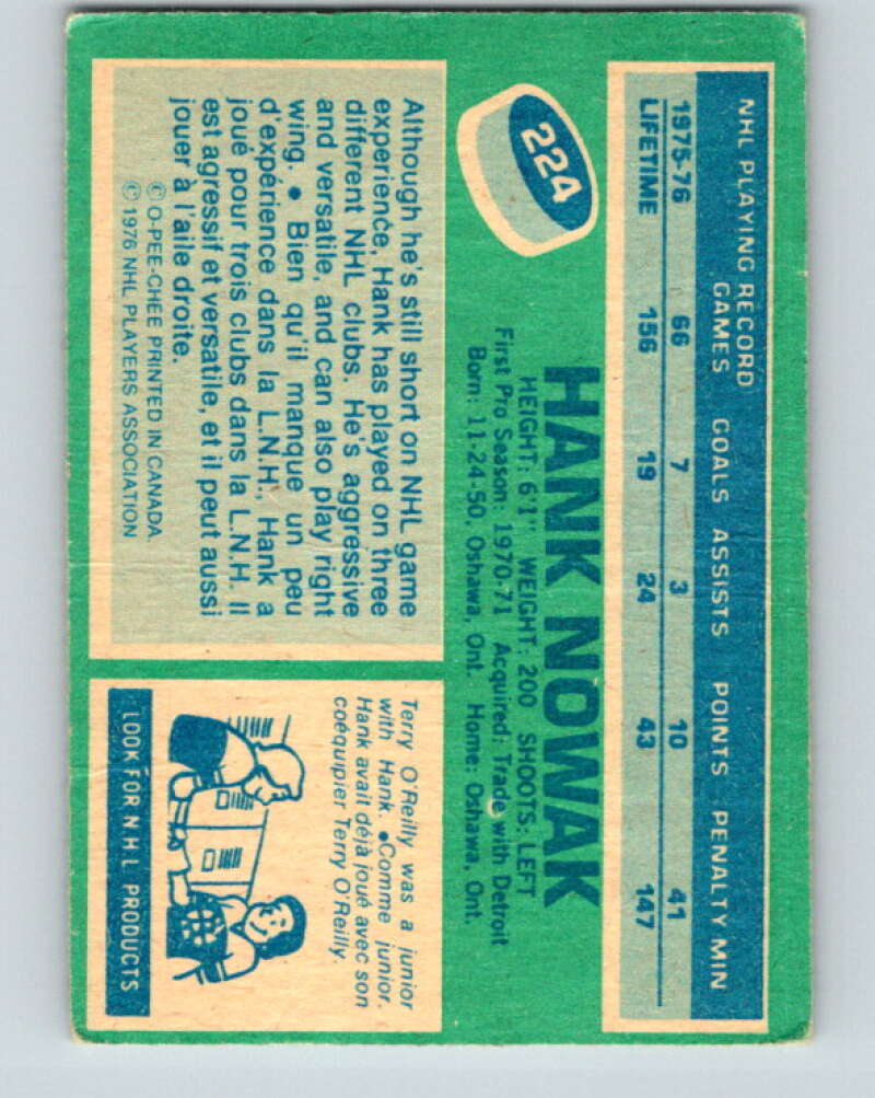 1976-77 OPC #224 Hank Nowak RC Rookie Boston Bruins V2163