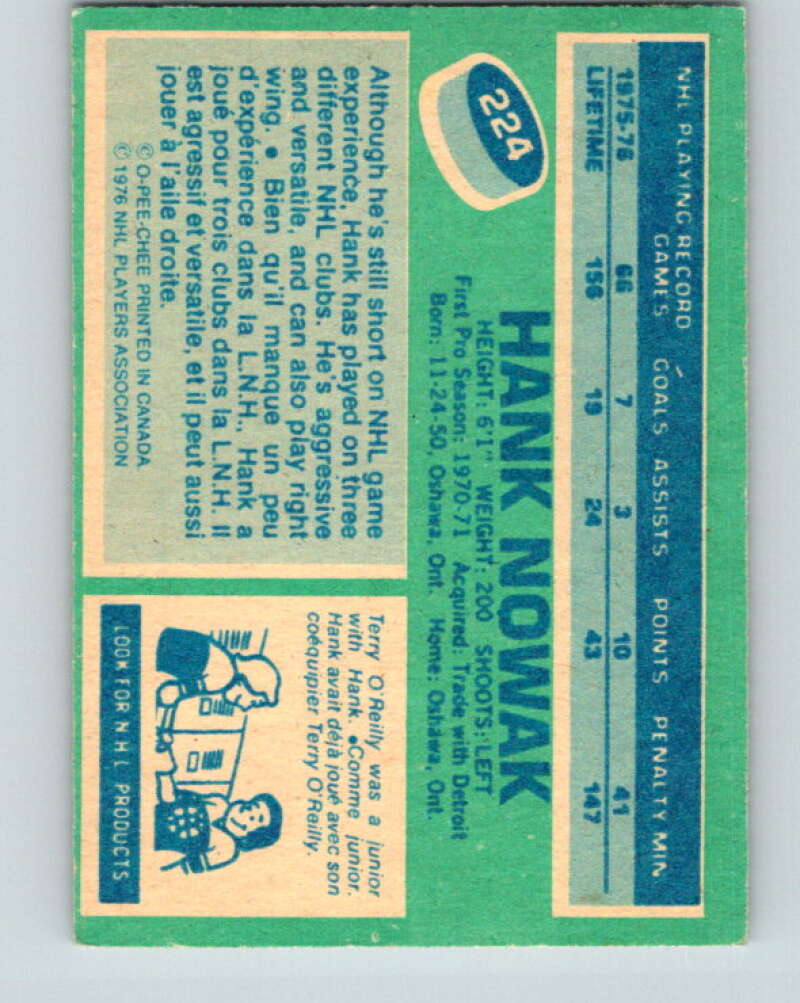 1976-77 OPC #224 Hank Nowak RC Rookie Boston Bruins V2164