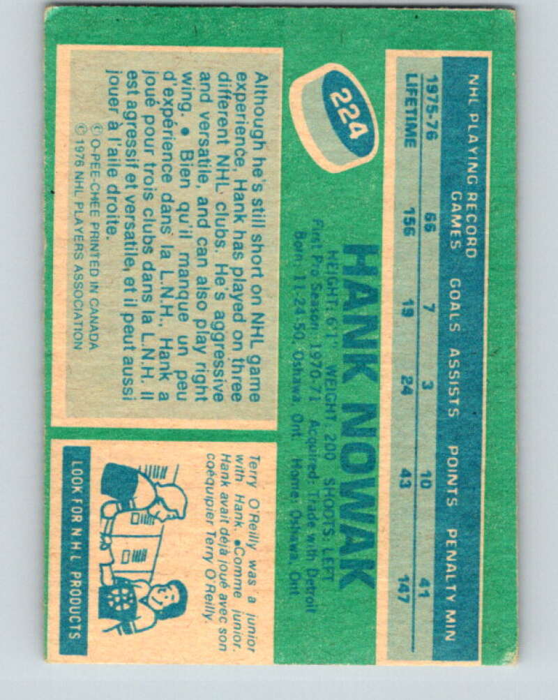 1976-77 OPC #224 Hank Nowak RC Rookie Boston Bruins V2165