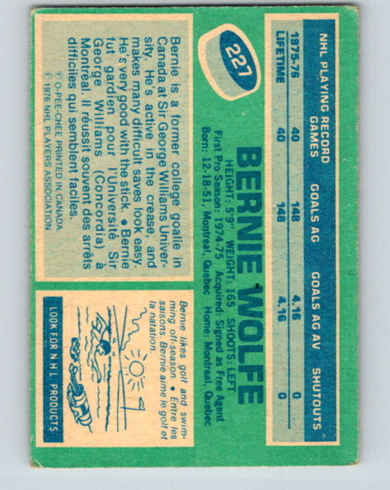 1976-77 OPC #227 Bernie Wolfe RC Rookie Washington Capitals V2169