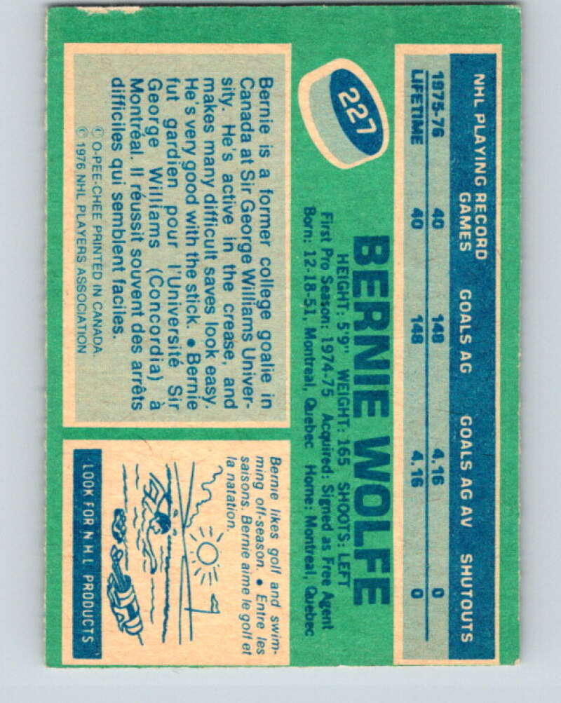 1976-77 OPC #227 Bernie Wolfe RC Rookie Washington Capitals V2170