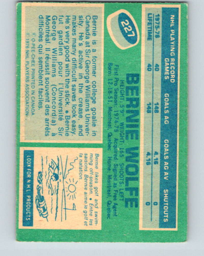 1976-77 OPC #227 Bernie Wolfe RC Rookie Washington Capitals V2171