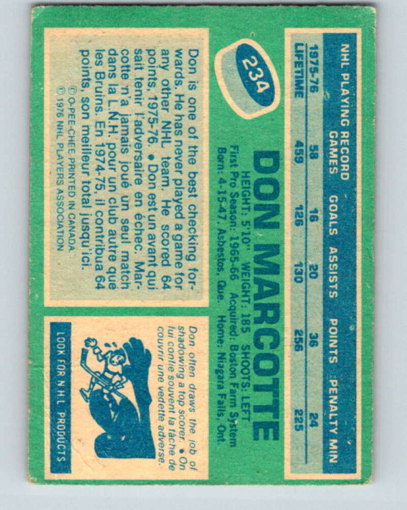 1976-77 OPC #234 Don Marcotte Boston Bruins V2178