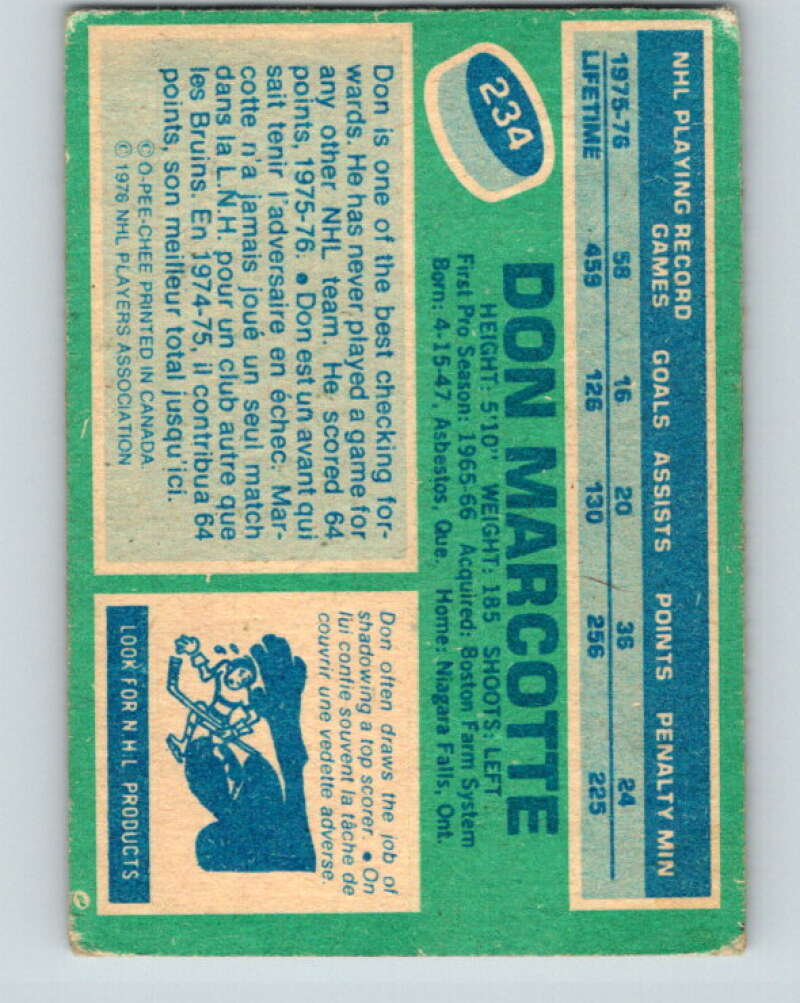 1976-77 OPC #234 Don Marcotte Boston Bruins V2179