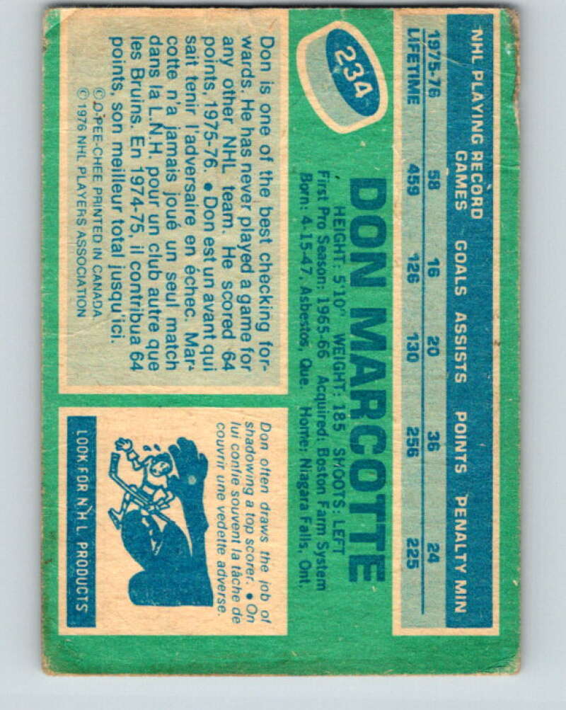 1976-77 OPC #234 Don Marcotte Boston Bruins V2180