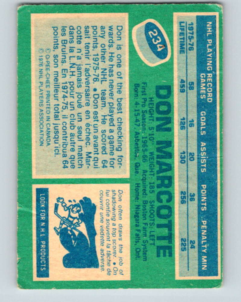 1976-77 OPC #234 Don Marcotte Boston Bruins V2181