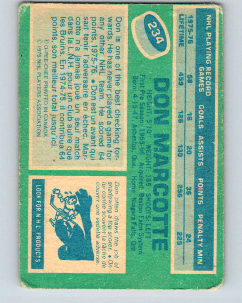 1976-77 OPC #234 Don Marcotte Boston Bruins V2182