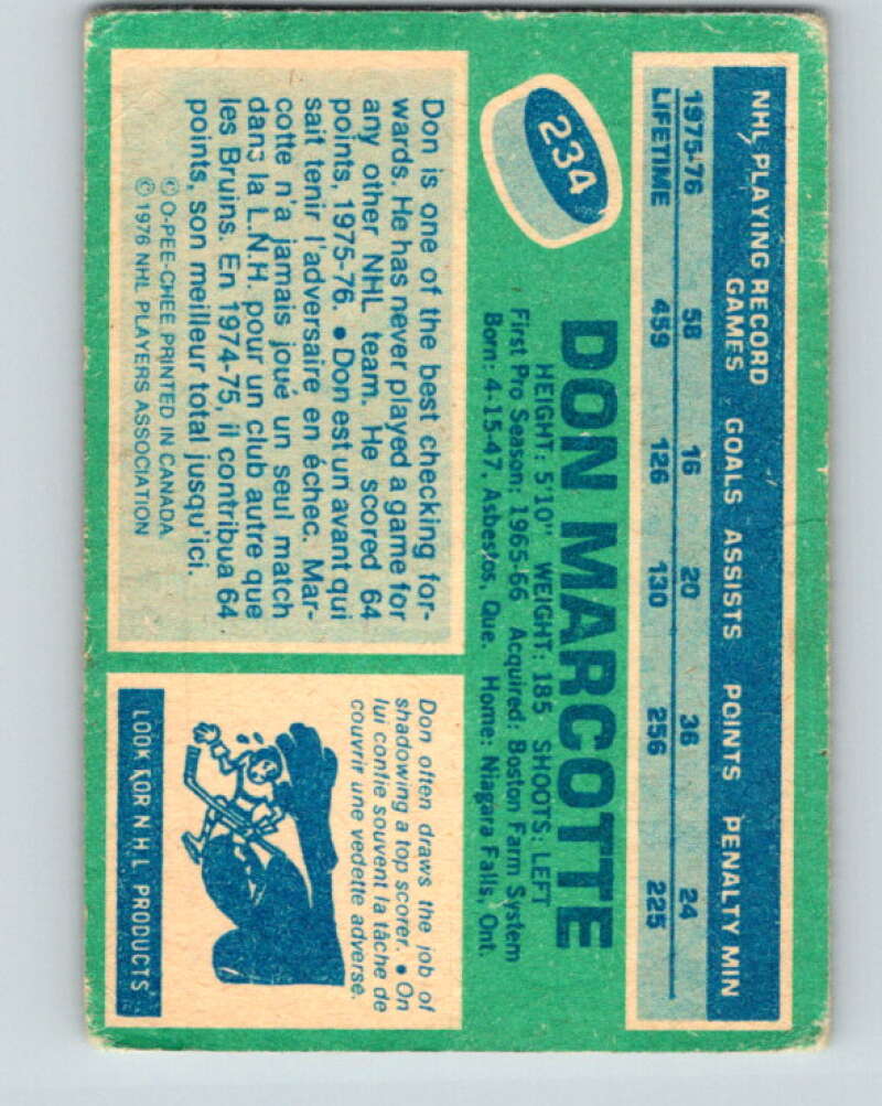 1976-77 OPC #234 Don Marcotte Boston Bruins V2183