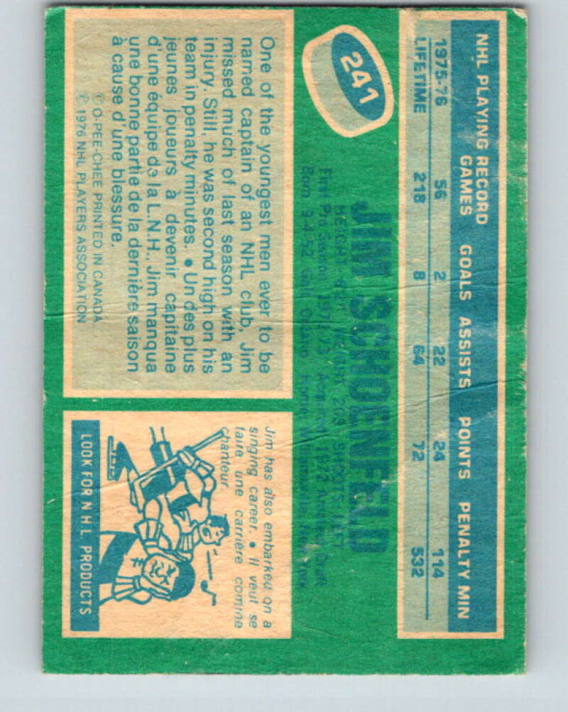 1976-77 OPC #241 Jim Schoenfeld Buffalo Sabres V2185