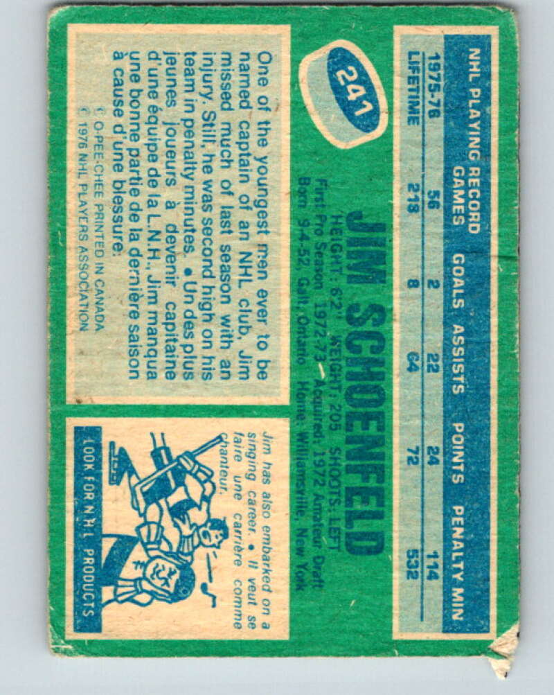 1976-77 OPC #241 Jim Schoenfeld Buffalo Sabres V2186