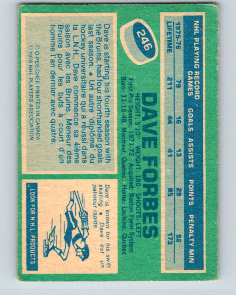 1976-77 OPC #246 Dave Forbes Boston Bruins V2189
