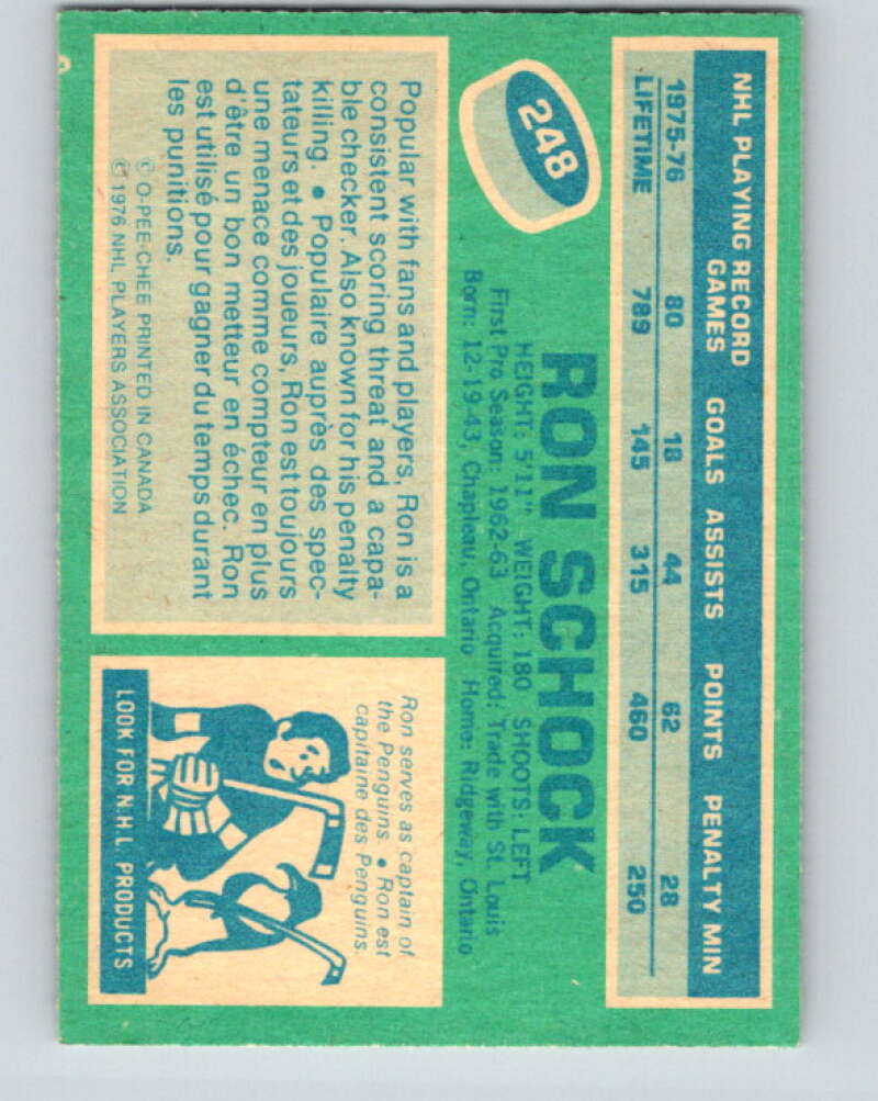 1976-77 OPC #248 Ron Schock Pittsburgh Penguins V2191