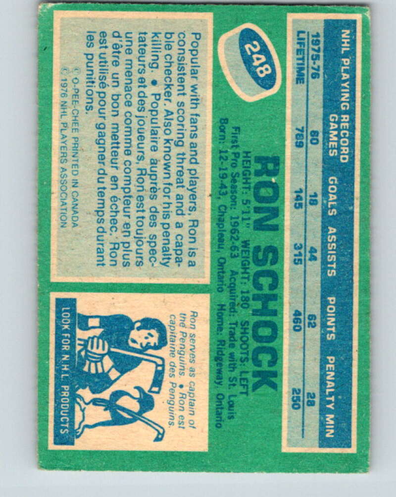 1976-77 OPC #248 Ron Schock Pittsburgh Penguins V2192