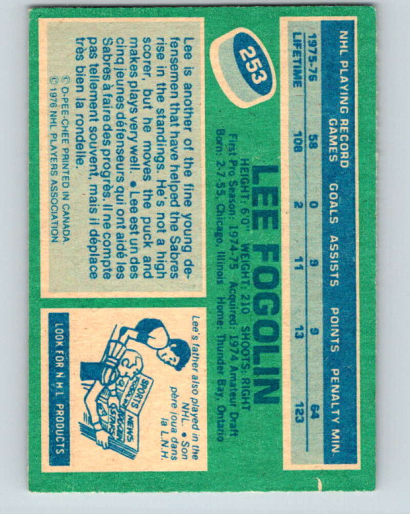 1976-77 OPC #253 Lee Fogolin Buffalo Sabres V2194