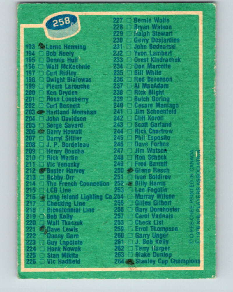 1976-77 OPC #258 Checklist V2197