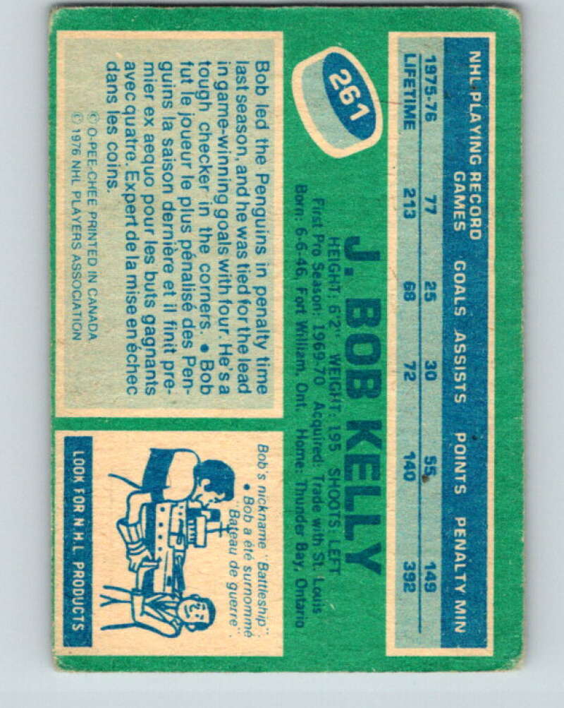1976-77 OPC #261 J. Bob Kelly Pittsburgh Penguins V2201