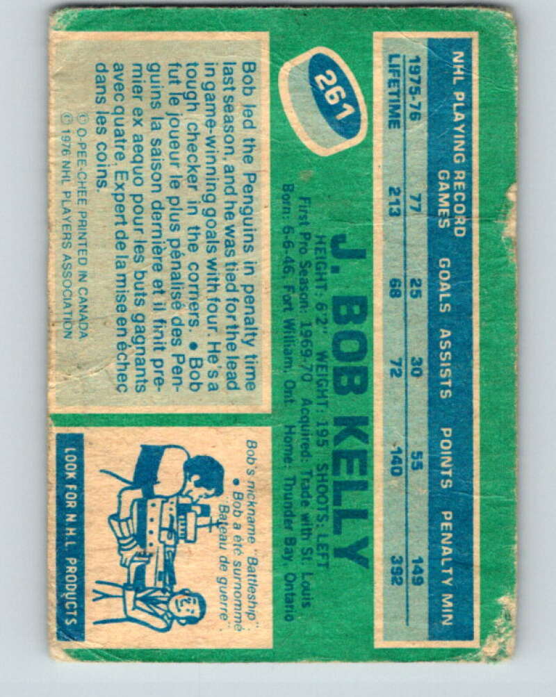 1976-77 OPC #261 J. Bob Kelly Pittsburgh Penguins V2202