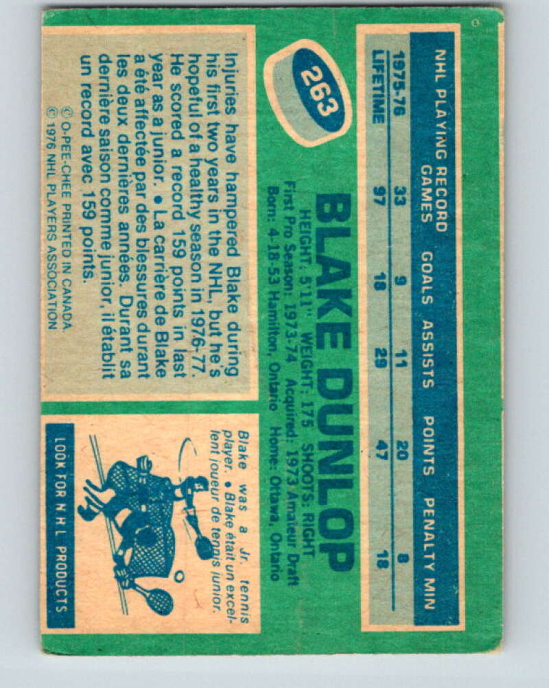 1976-77 OPC #263 Blake Dunlop Minnesota North Stars V2203