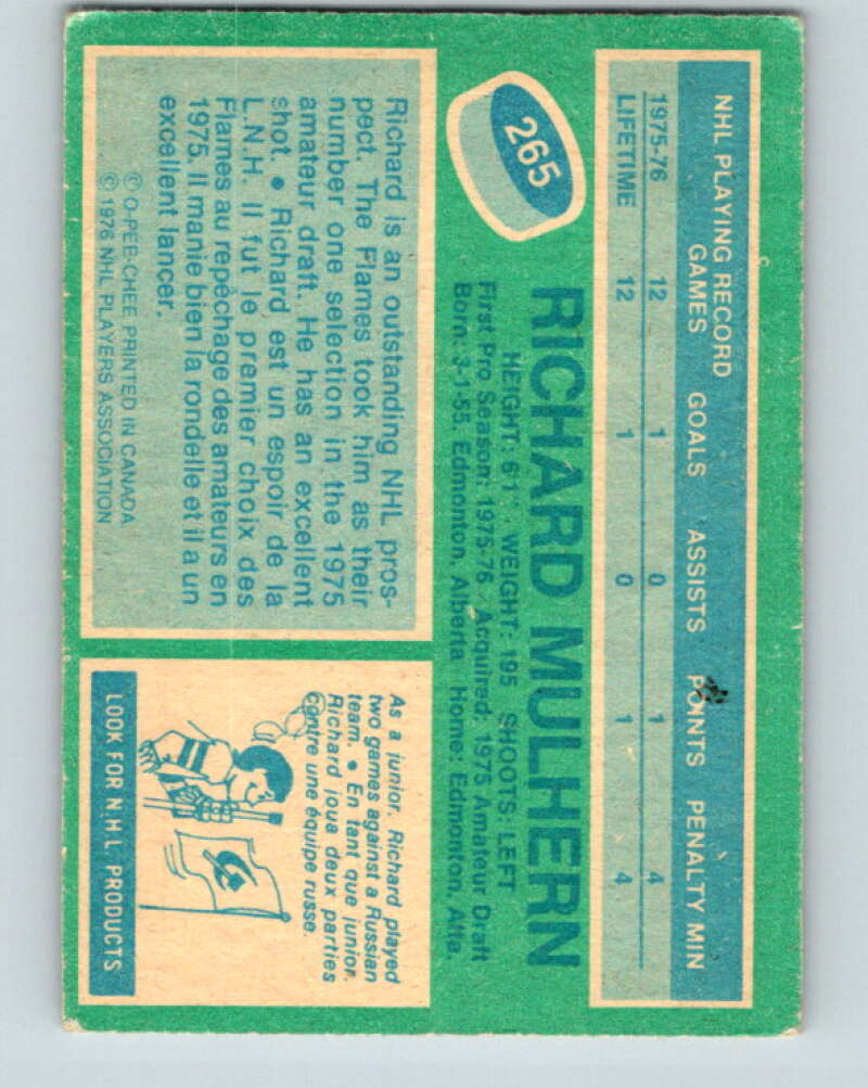 1976-77 OPC #265 Richard Mulhern RC Rookie Atlanta Flames V2205