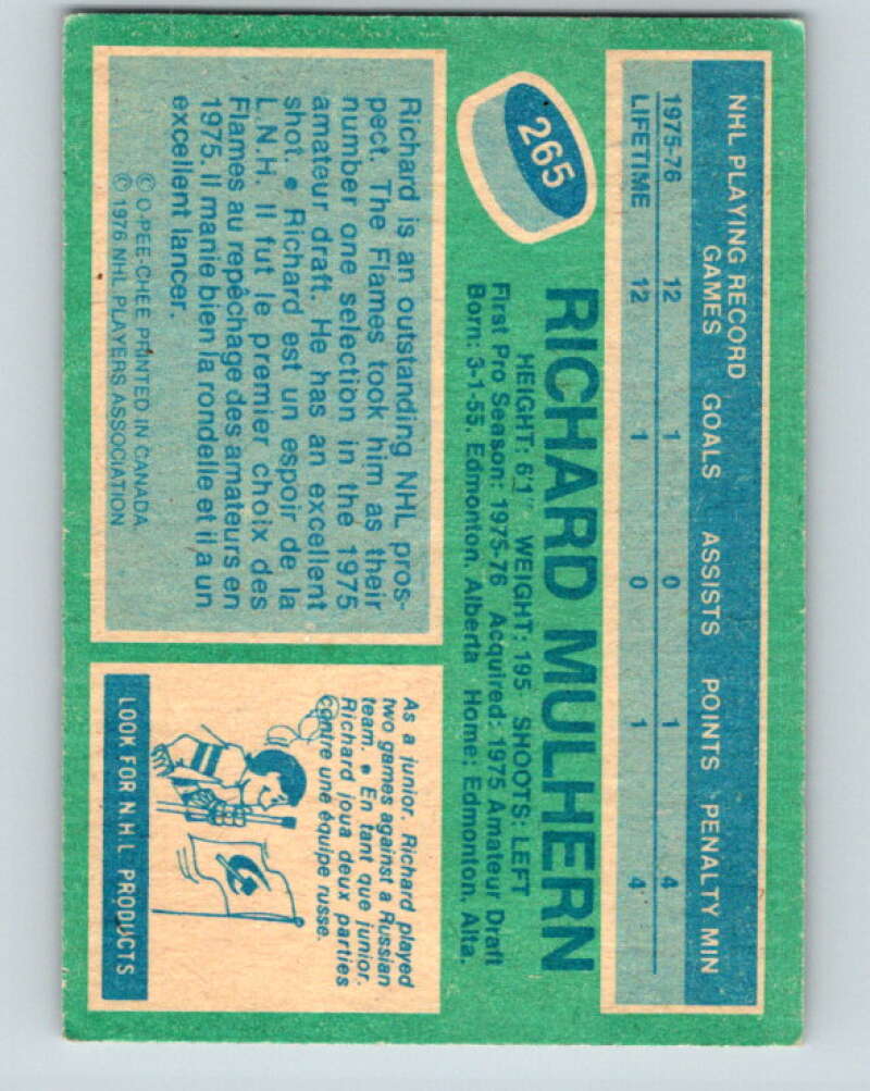 1976-77 OPC #265 Richard Mulhern RC Rookie Atlanta Flames V2206