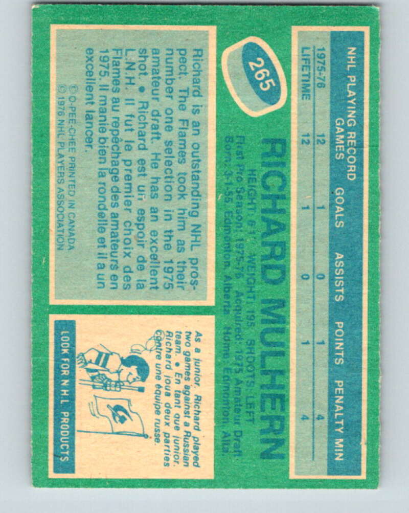 1976-77 OPC #265 Richard Mulhern RC Rookie Atlanta Flames V2207