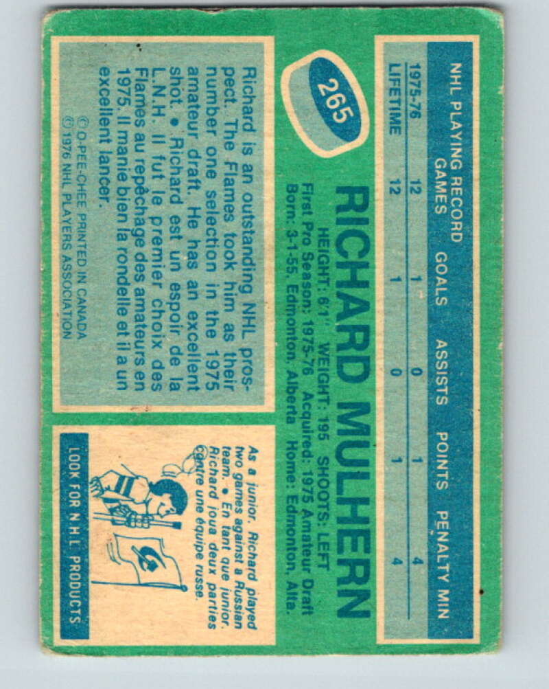 1976-77 OPC #265 Richard Mulhern RC Rookie Atlanta Flames V2208