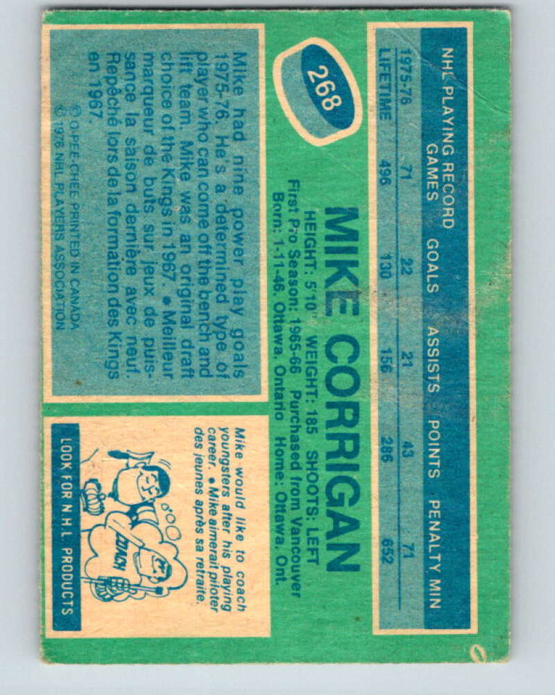 1976-77 OPC #268 Mike Corrigan Pittsburgh Penguins V2209