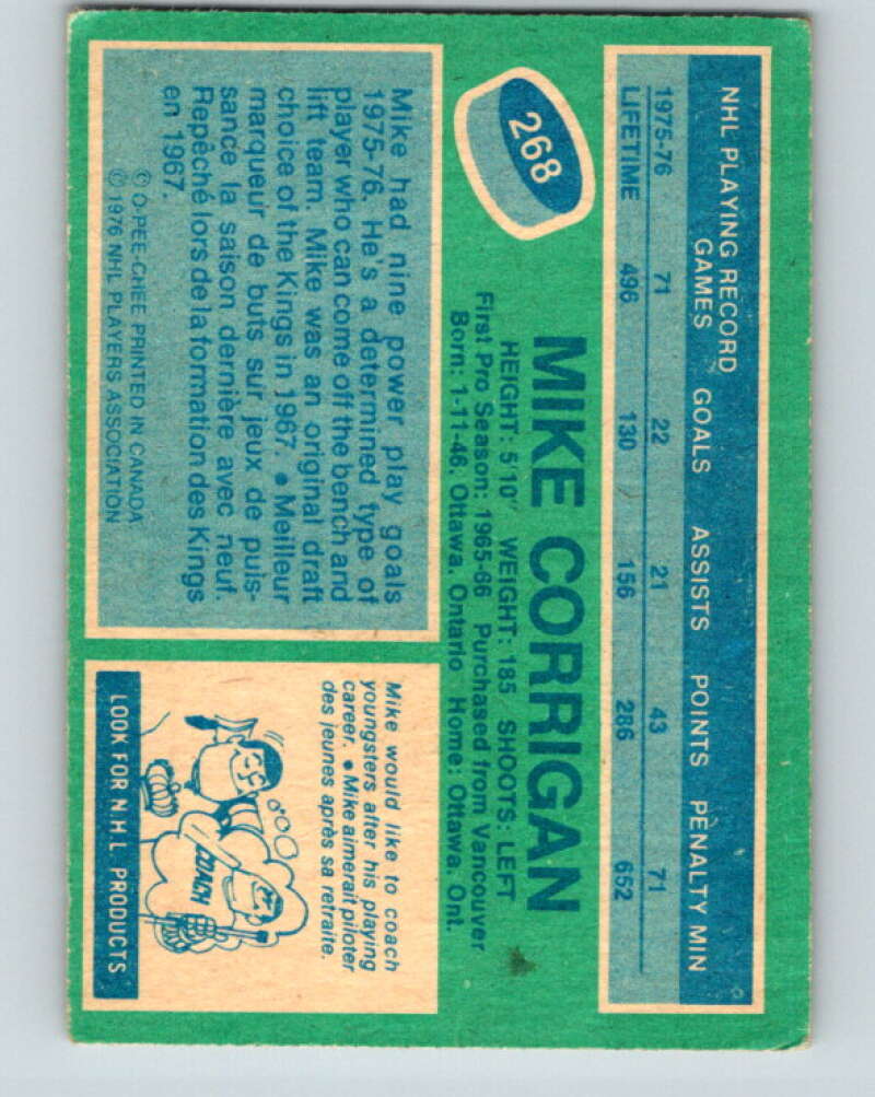 1976-77 OPC #268 Mike Corrigan Pittsburgh Penguins V2210