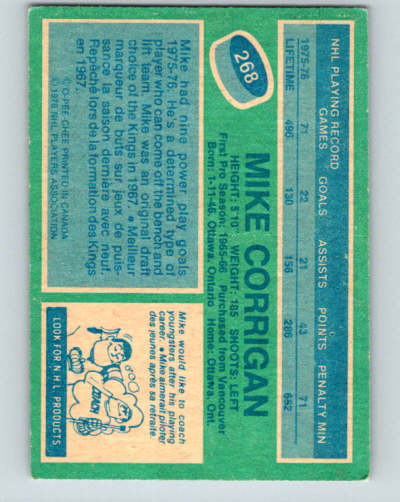 1976-77 OPC #268 Mike Corrigan Pittsburgh Penguins V2211