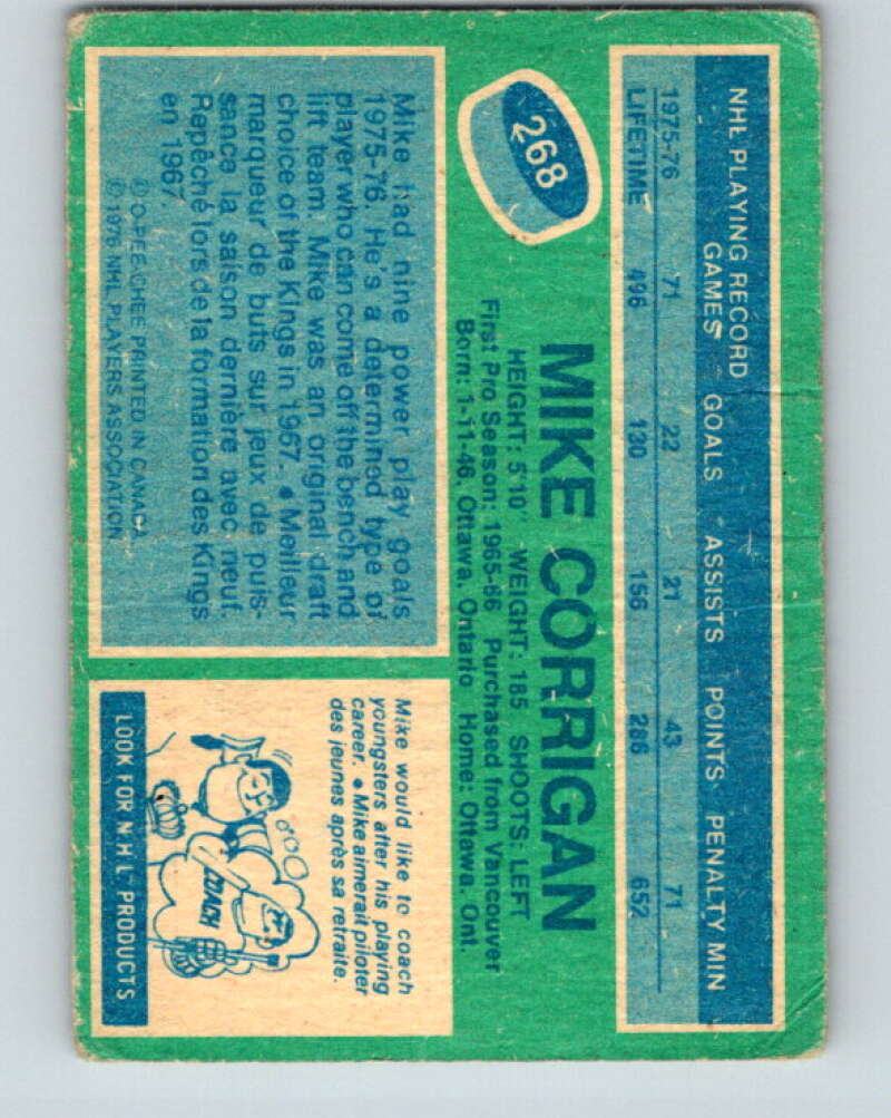 1976-77 OPC #268 Mike Corrigan Pittsburgh Penguins V2212
