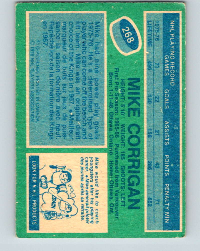 1976-77 OPC #268 Mike Corrigan Pittsburgh Penguins V2214