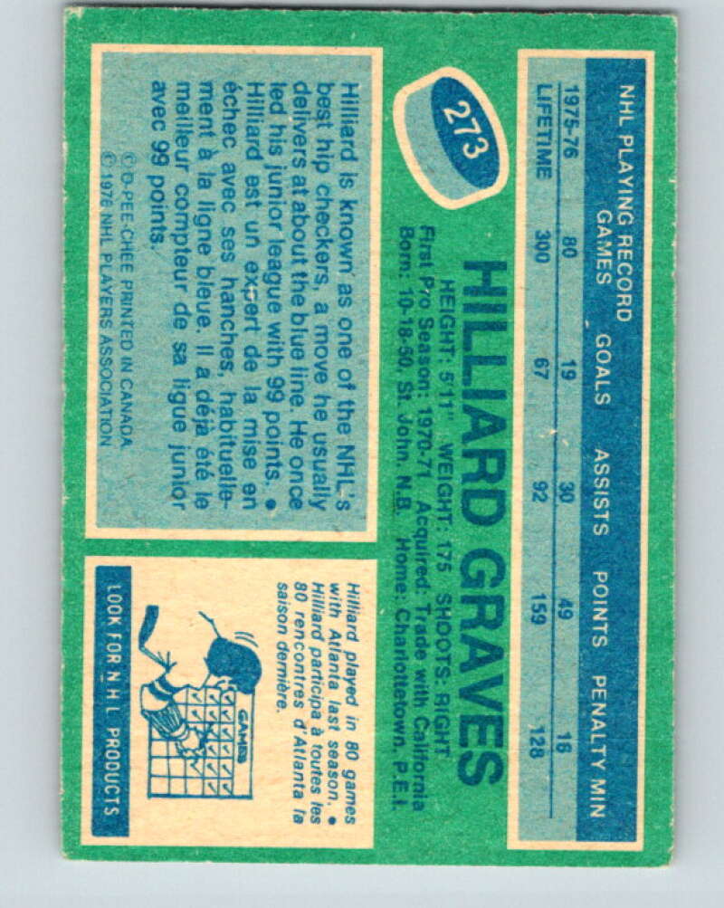 1976-77 OPC #273 Hilliard Graves Atlanta Flames V2219