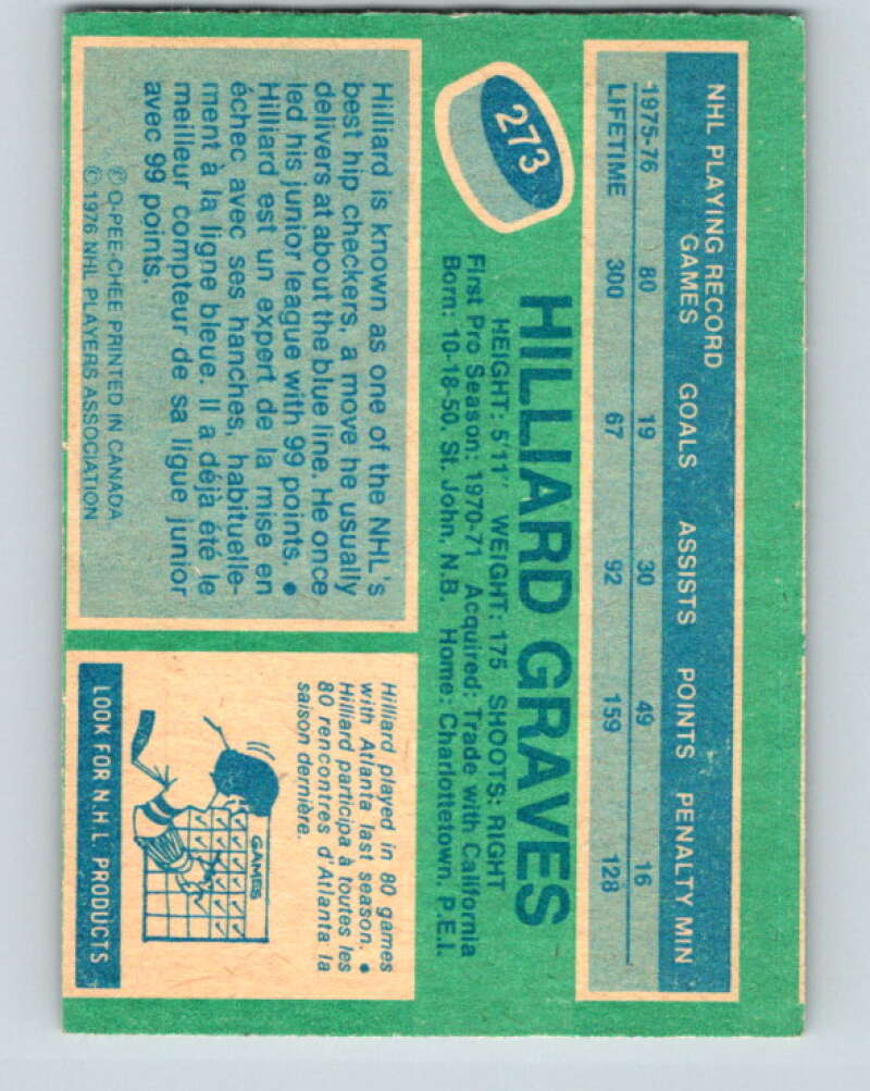 1976-77 OPC #273 Hilliard Graves Atlanta Flames V2220