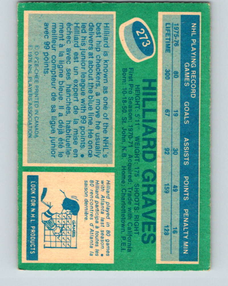 1976-77 OPC #273 Hilliard Graves Atlanta Flames V2221