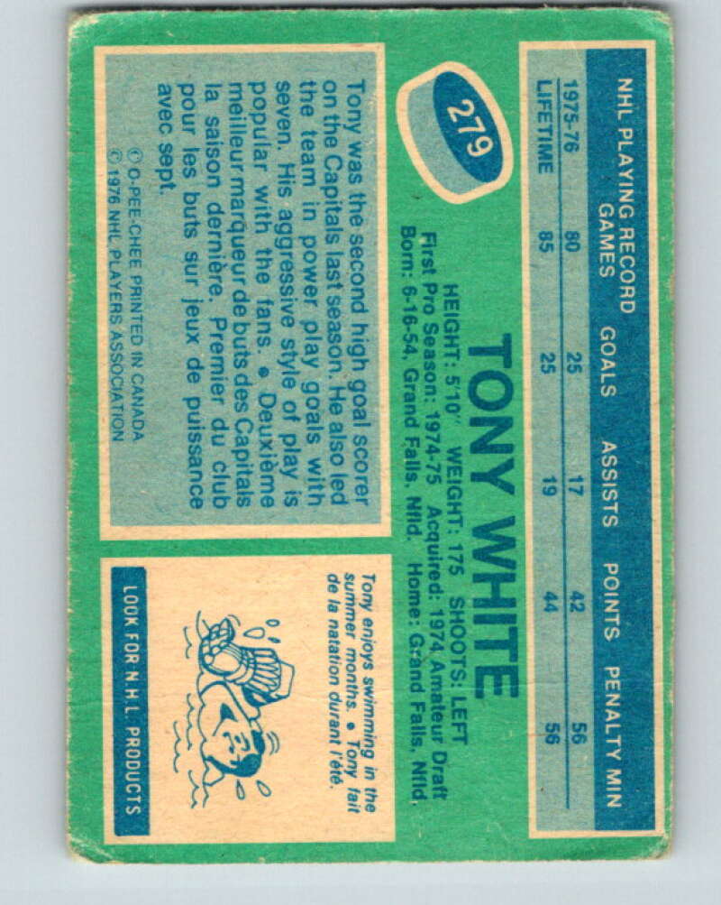 1976-77 OPC #279 Tony White RC Rookie Washington Capitals V2229