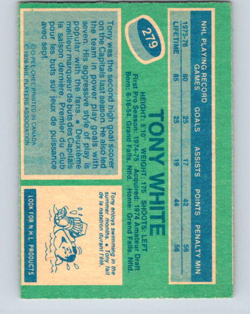 1976-77 OPC #279 Tony White RC Rookie Washington Capitals V2230