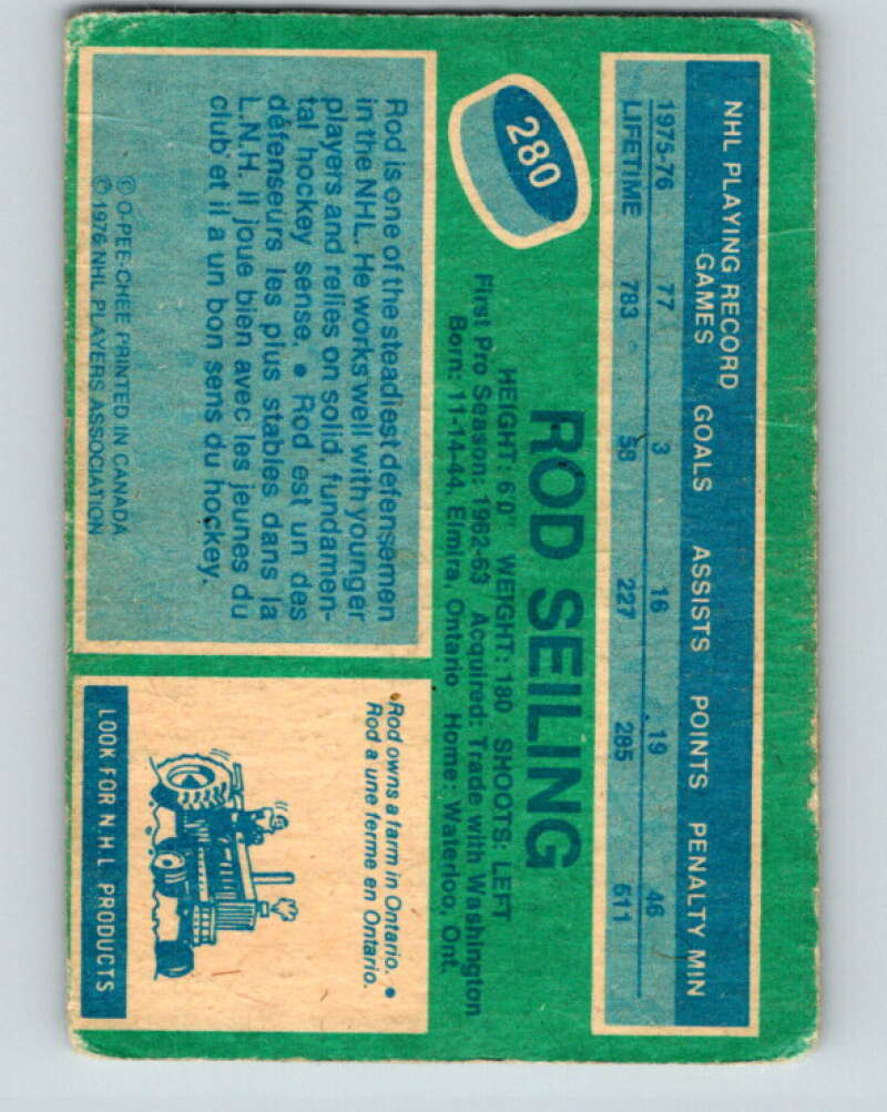 1976-77 OPC #280 Rod Seiling St. Louis Blues V2231