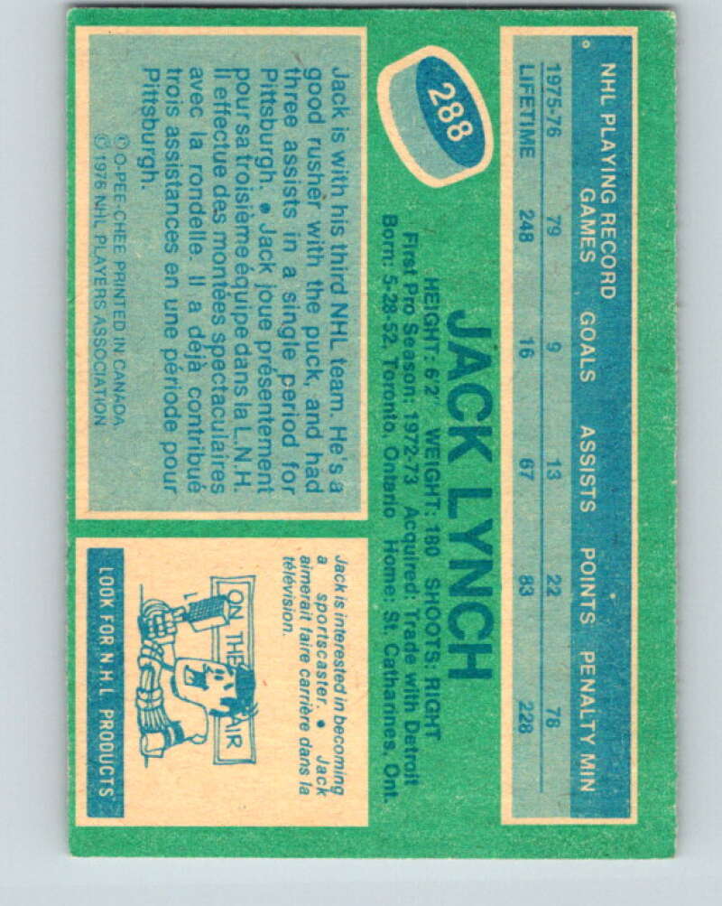 1976-77 OPC #288 Jack Lynch Washington Capitals V2240