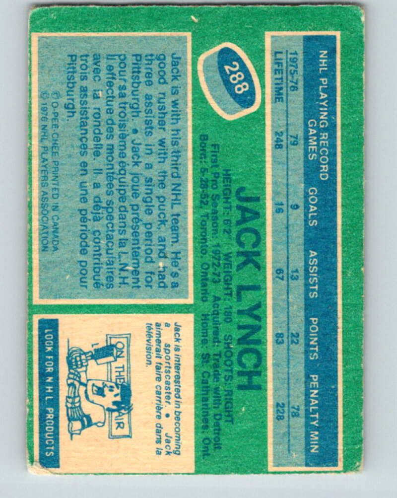 1976-77 OPC #288 Jack Lynch Washington Capitals V2241