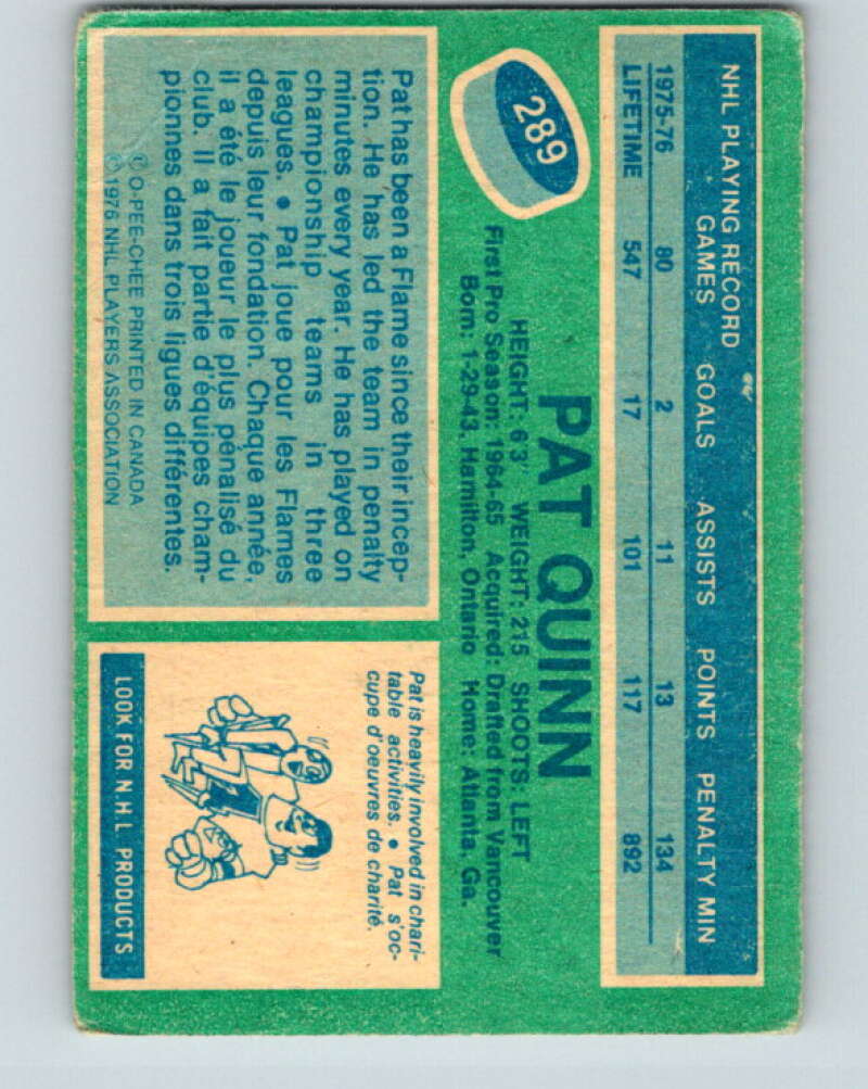 1976-77 OPC #289 Pat Quinn Atlanta Flames V2243