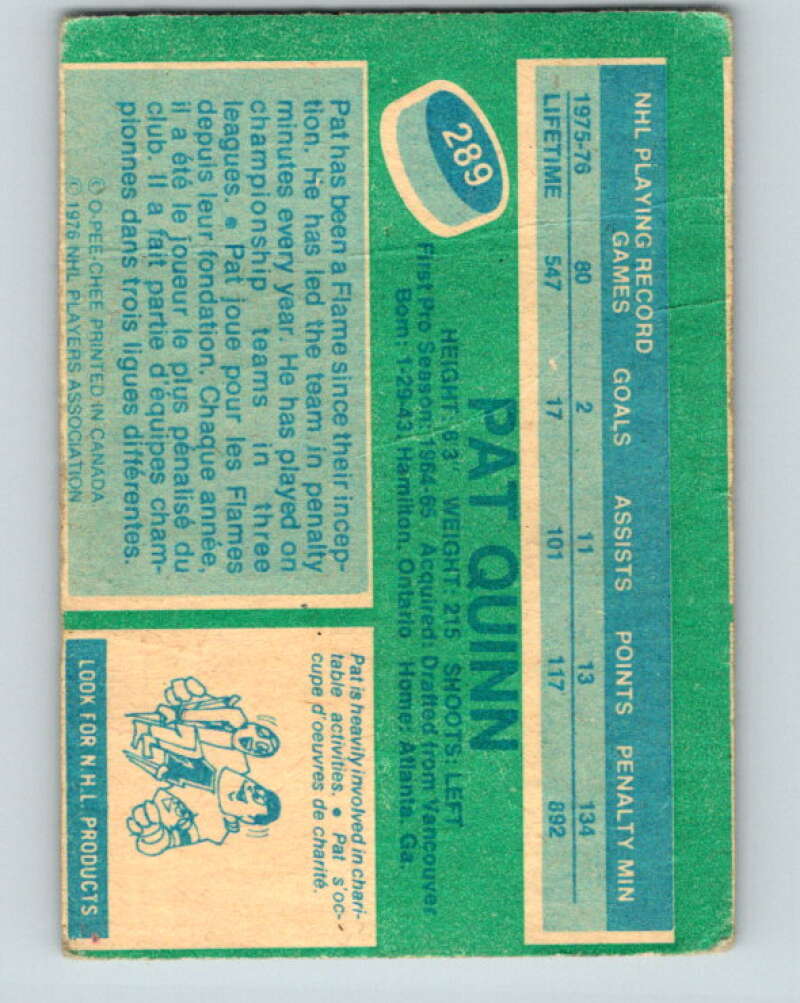 1976-77 OPC #289 Pat Quinn Atlanta Flames V2244