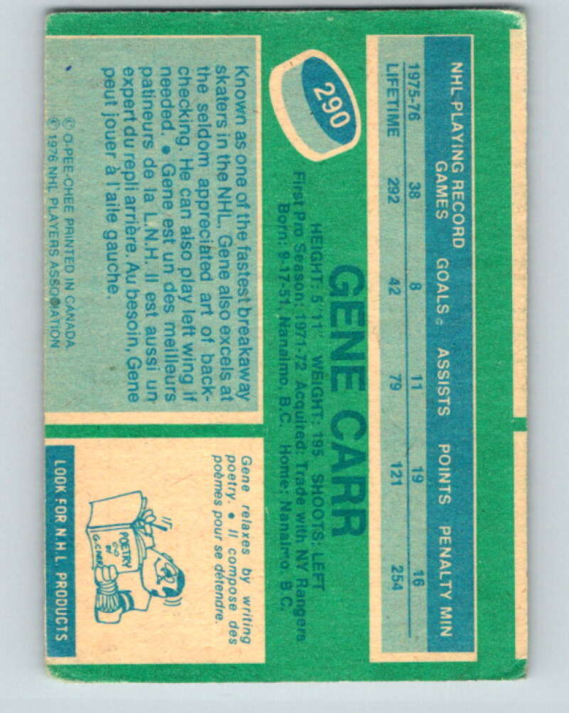 1976-77 OPC #290 Gene Carr Los Angeles Kings V2246