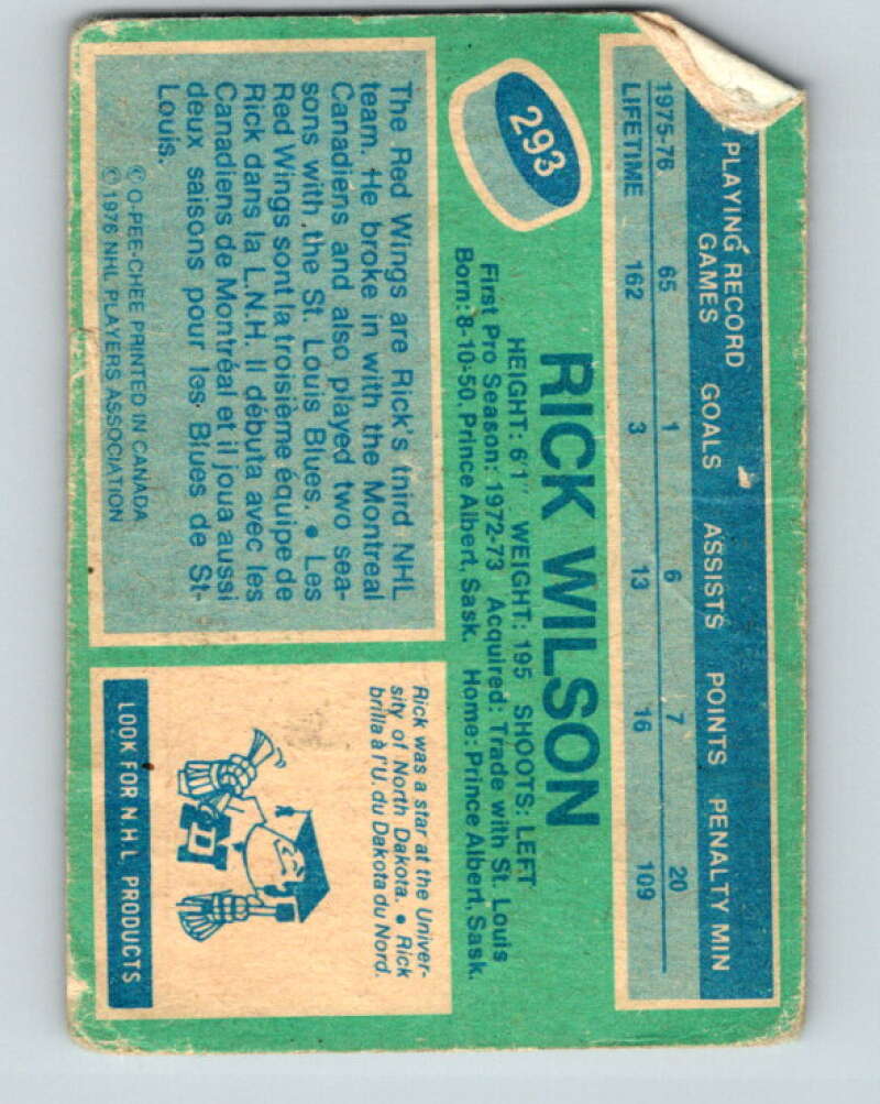 1976-77 OPC #293 Rick Wilson Detroit Red Wings V2247